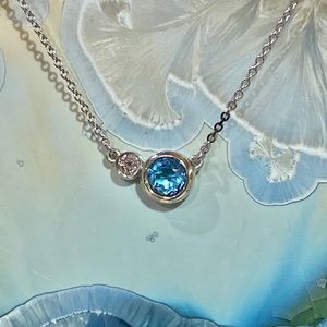 SOLD NEW Genuine Blue Topaz & Diamond Drop i18” WG